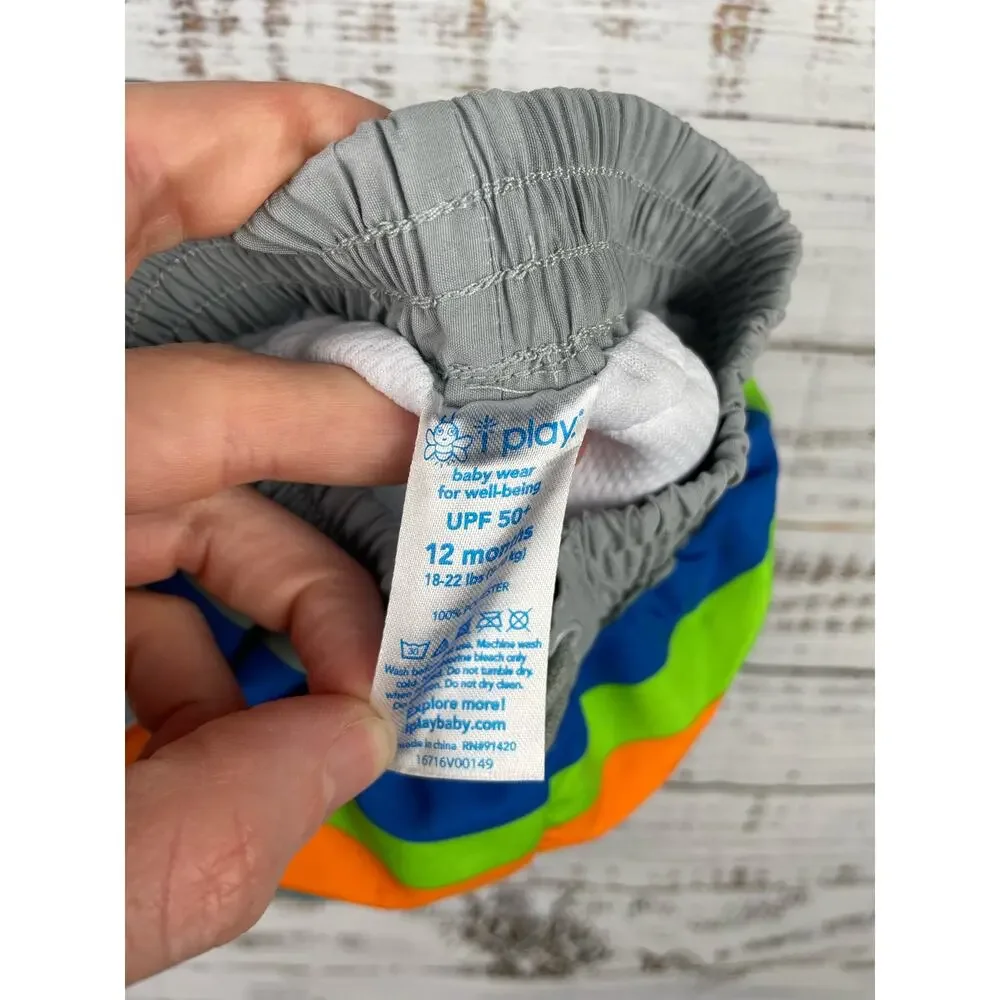 iPlay Boys' Trunks Built-in Reusable Swim Diaper 12mo UPF50+ Stripe
